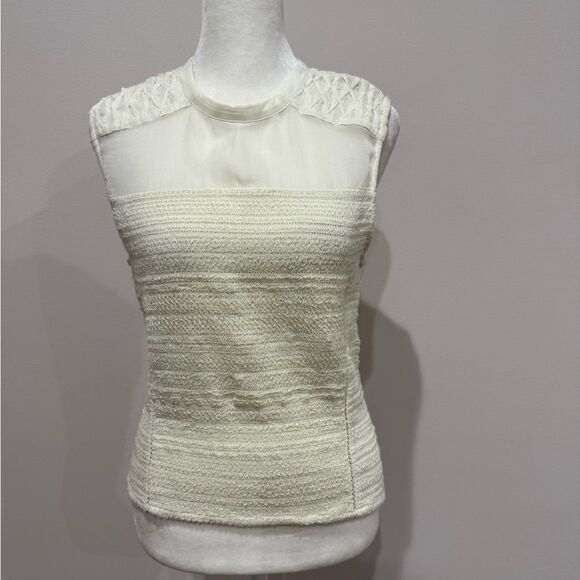 Rag & Bone Cream Embroidered Fitted Ribbed Tank Top Size 4 - Picture 3 of 7
